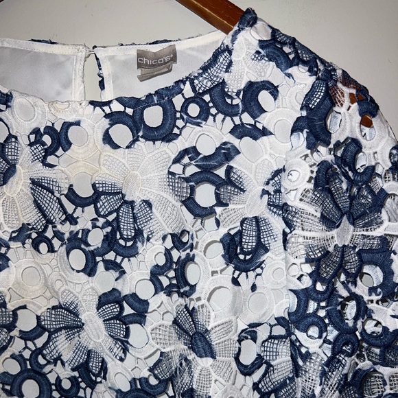 Chico’s Striped Floral Printed Lace Top Blouse Sz Small Petite - Picture 4 of 7